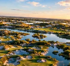 Aerial view of dune fairways and lakes at Streamsong
